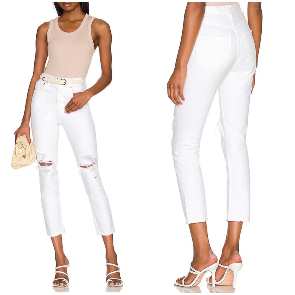 AGOLDE Riley High Rise Straight Crop Jean Slant Wash Distressed